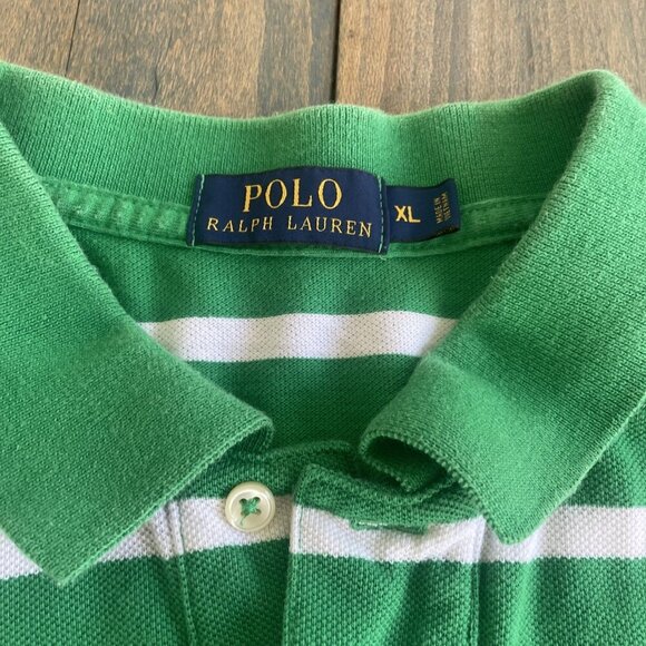 Polo Ralph Lauren Cotton Knit Polo Shirt Green/White Stripe - Men's Size XL (P8) - Picture 6 of 10